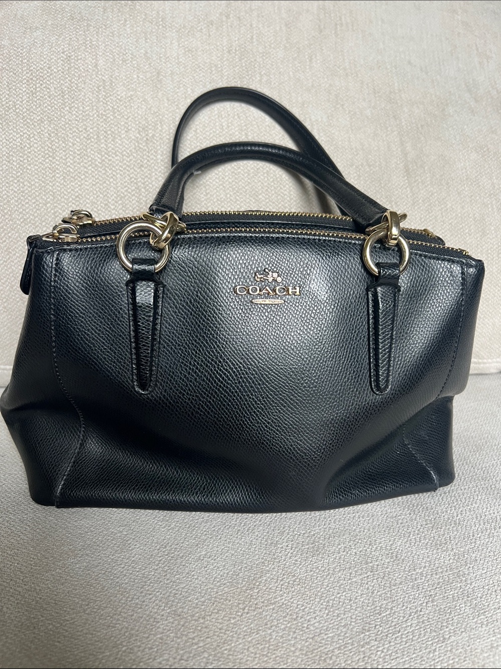 Coach Black Leather Satchel with Gold Hardware Accents